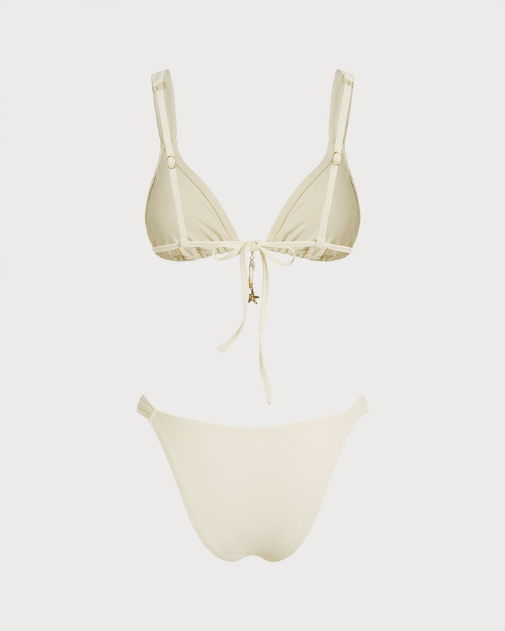 Off White Drawstring Triangle Bikini Set
