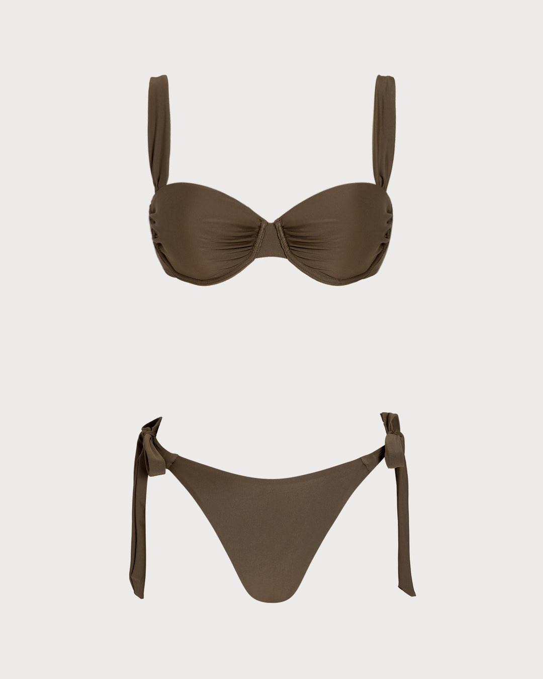 Coffee Drawstring Underwire Bikini Set