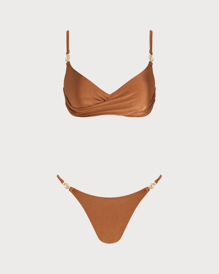 Caramel V Neck Bralette Bikini Set