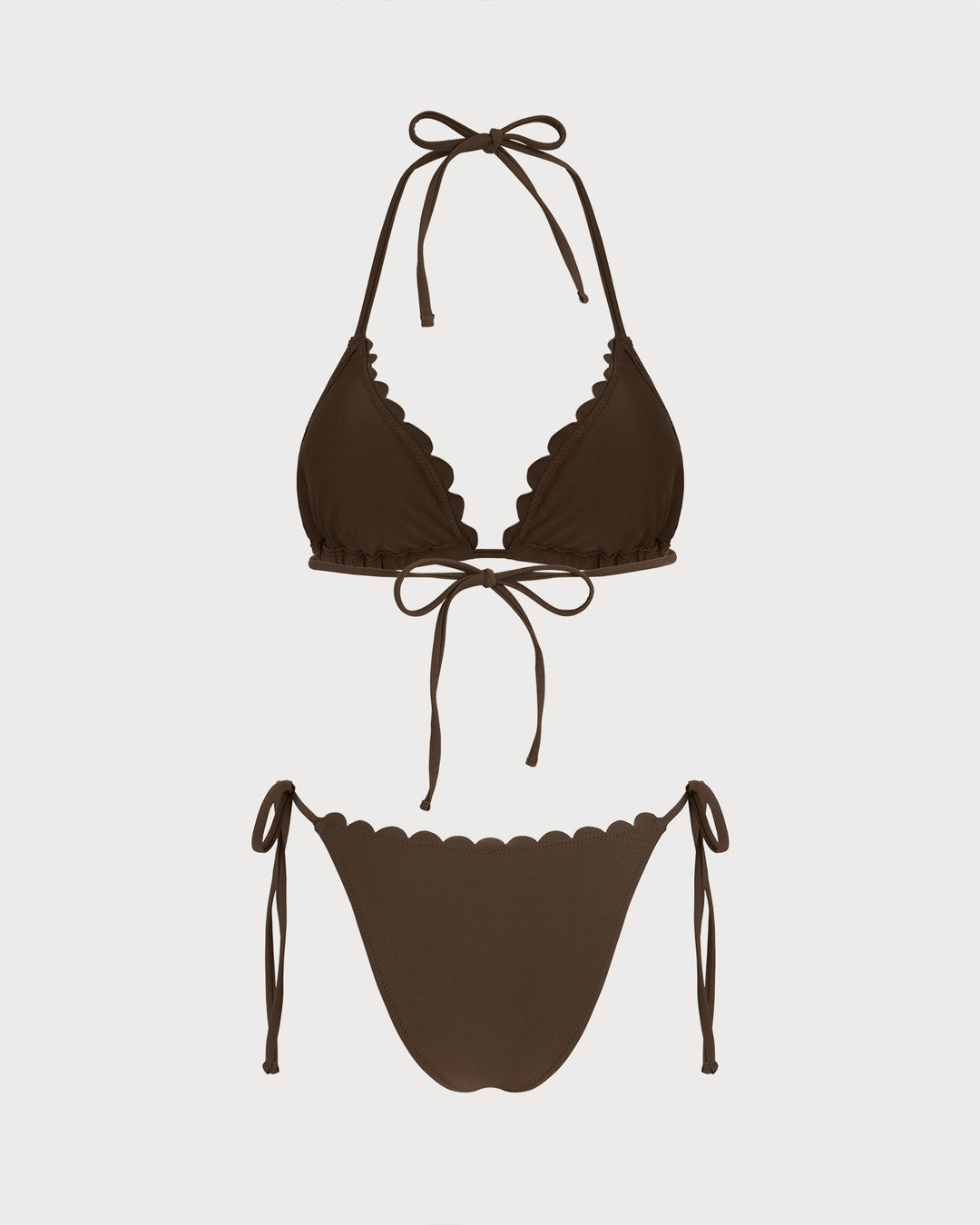 Coffee Halter Embroidery Bikini Set
