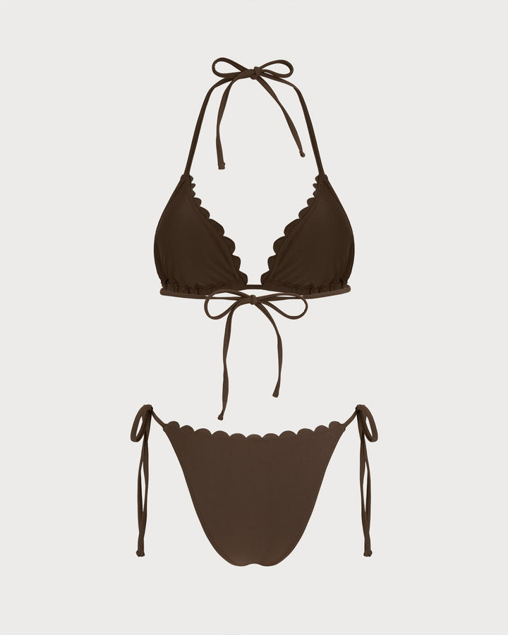 Coffee Halter Embroidery Bikini Set