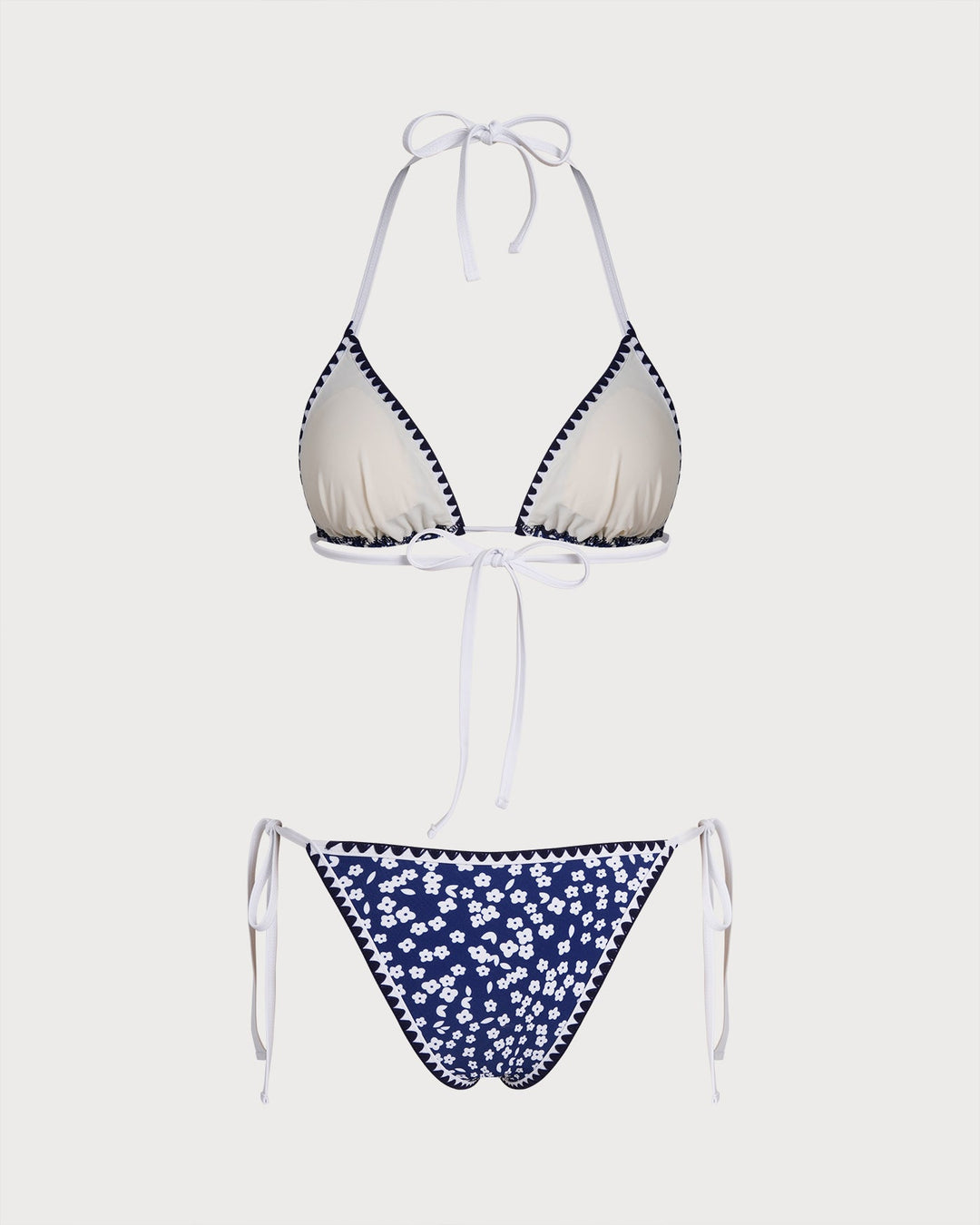 Blue Halter Floral Triangle Bikini Set
