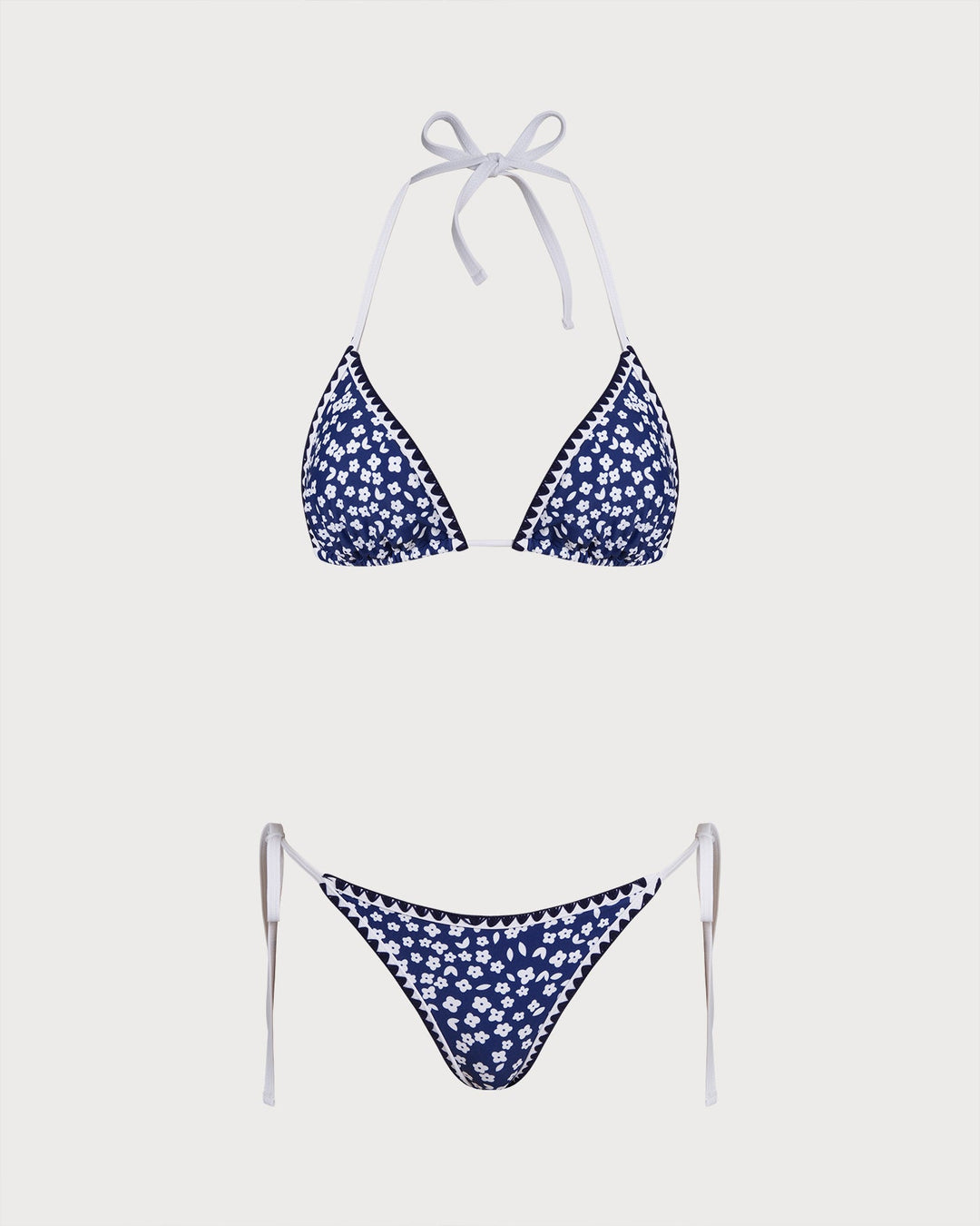 Blue Halter Floral Triangle Bikini Set