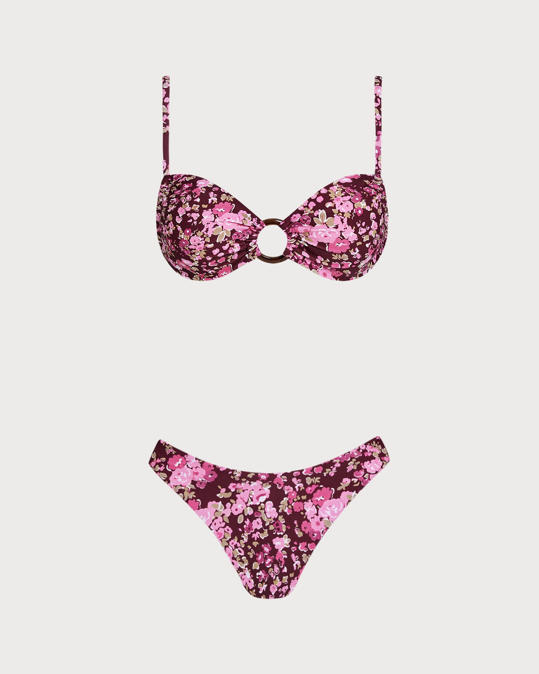 Wine Red O-Ring Floral Bralette Bikini Set