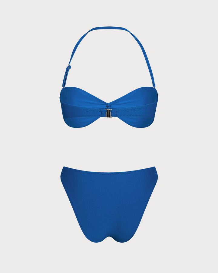 Blue Halter Ruched Underwire Bikini Set