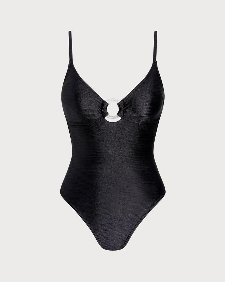 Black Solid O-Ring Bralette One Piece