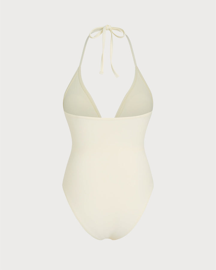 Off White Halter Bralette One Piece Swimsuit