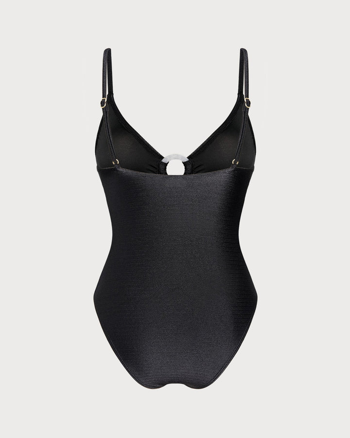 Black Solid O-Ring Bralette One Piece