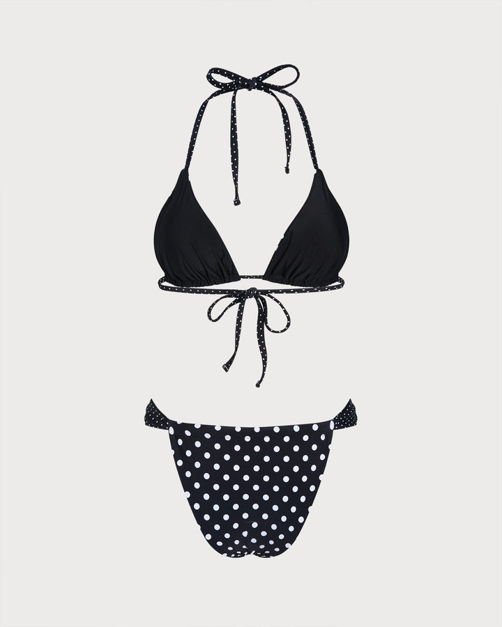 Black Polka Dot Reversible Bikini Set