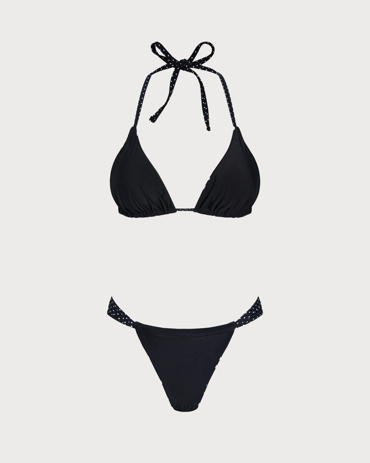 Black Polka Dot Reversible Bikini Set