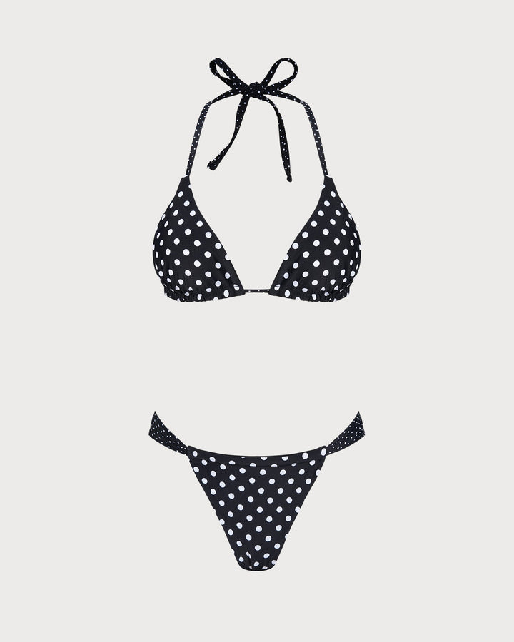 Black Polka Dot Reversible Bikini Set