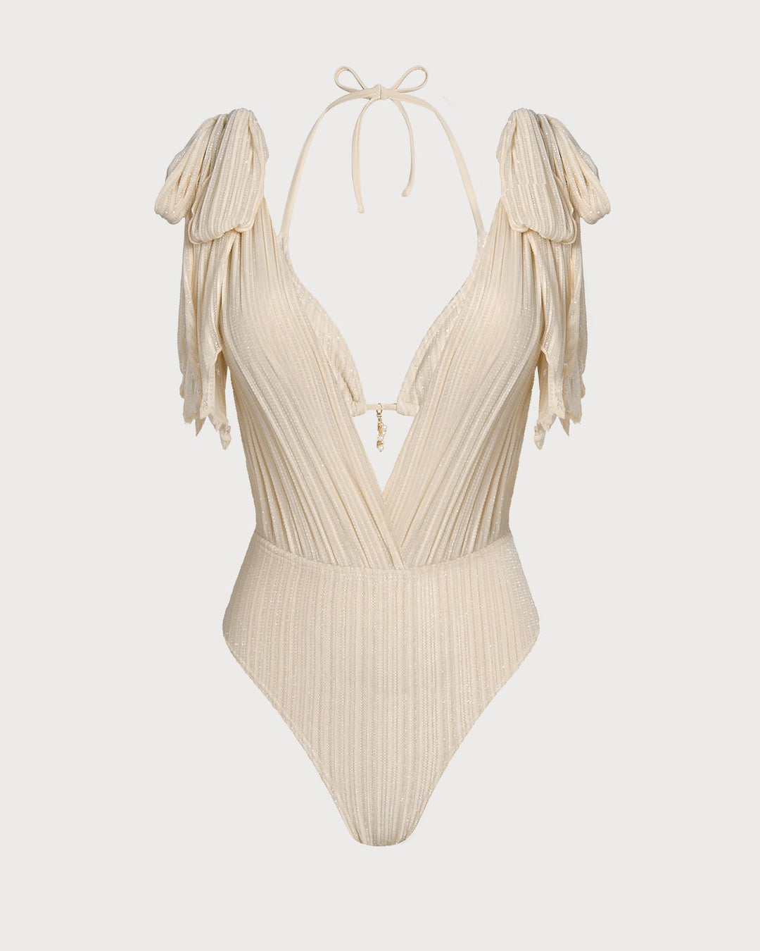Apricot Halter Sequins Drawstring Bikini Set