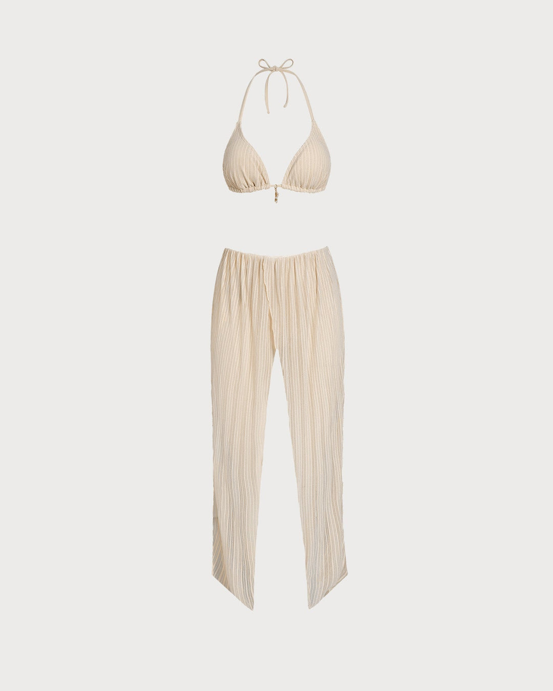 Apricot Halter Sequins Drawstring Bikini Set