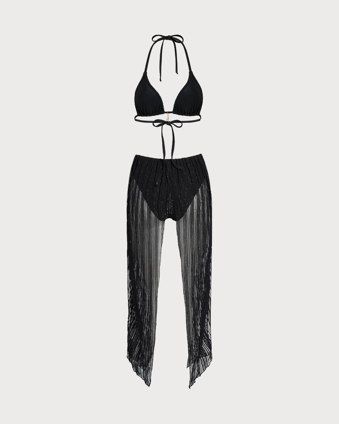 Black Halter Drawstring Triangle Bikini Set