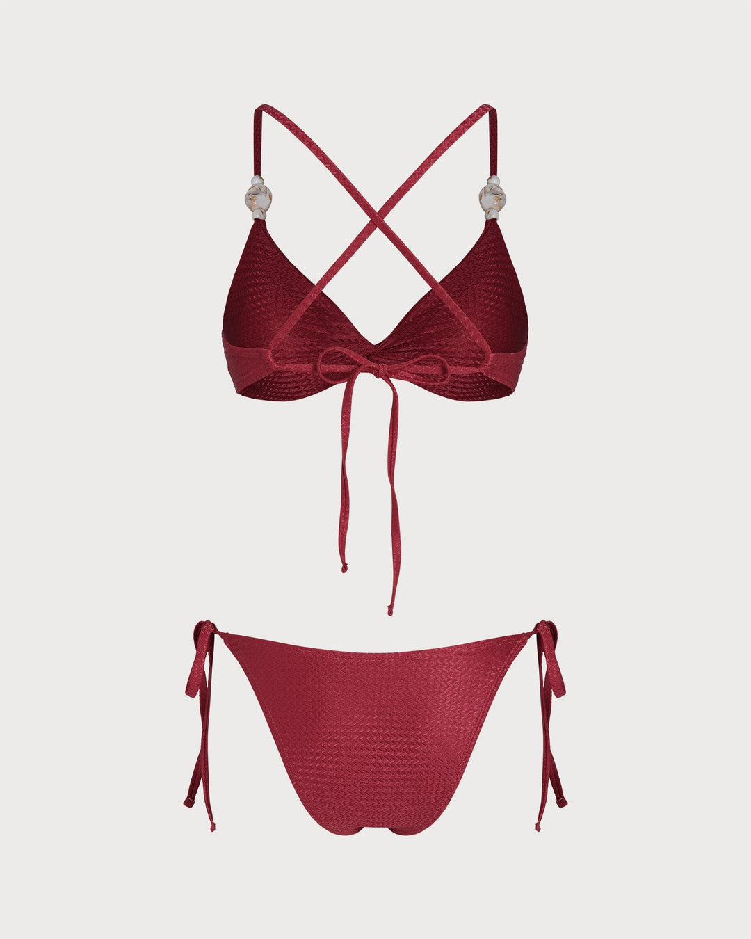 Red V Neck Triangle Drawstring Bikini Set