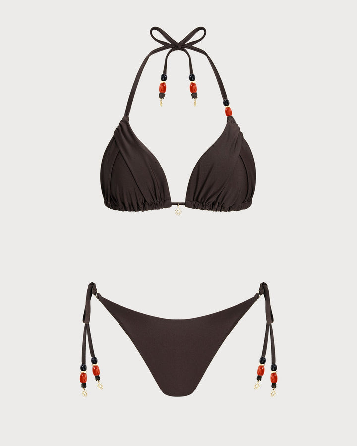 Brown Halter Natural Waisted Bikini Set