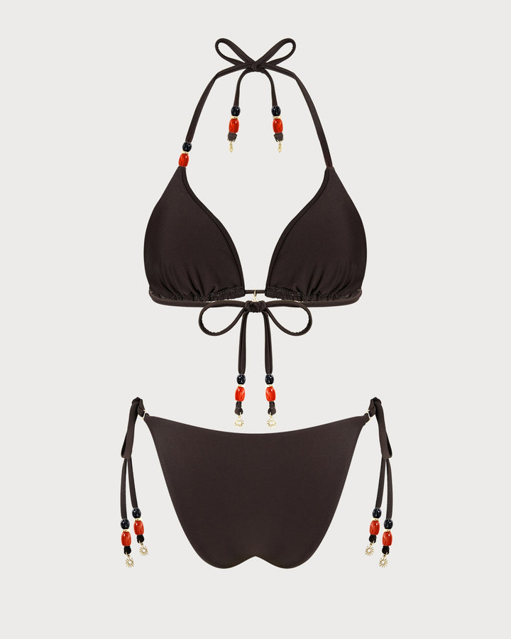 Brown Halter Natural Waisted Bikini Set