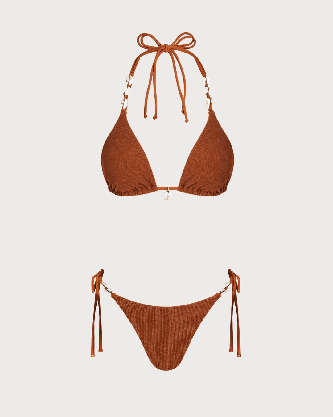 Brown Halter Drawstring Triangle Bikini Set