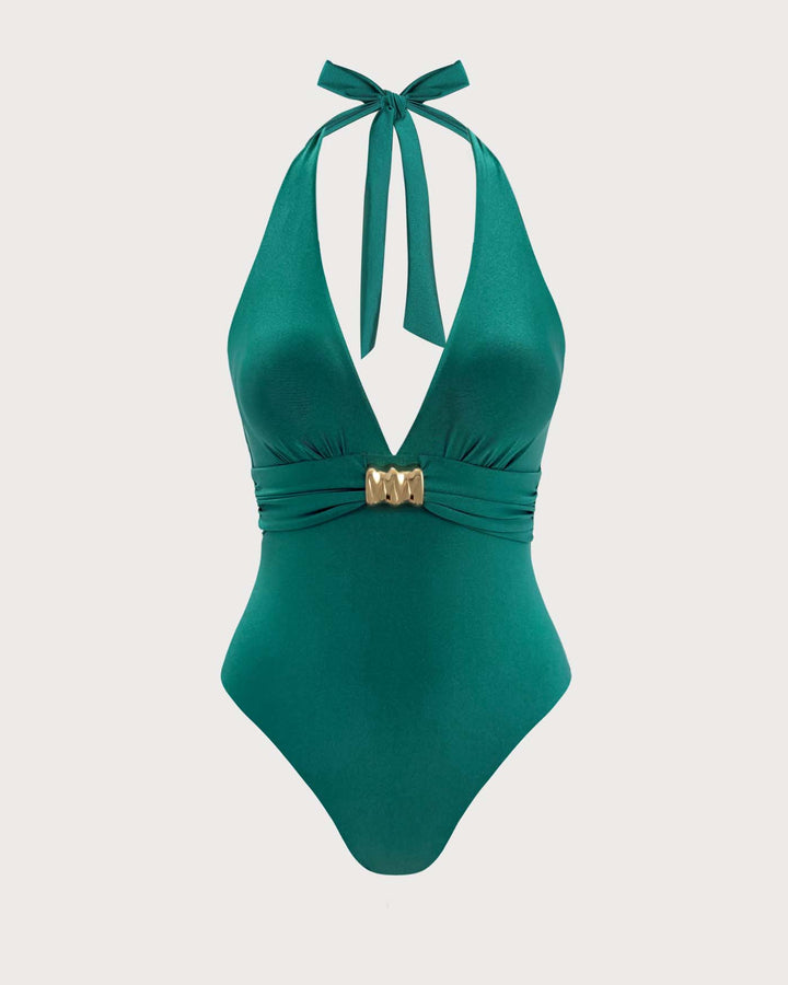 Green Halter Ruched Bralette One Piece