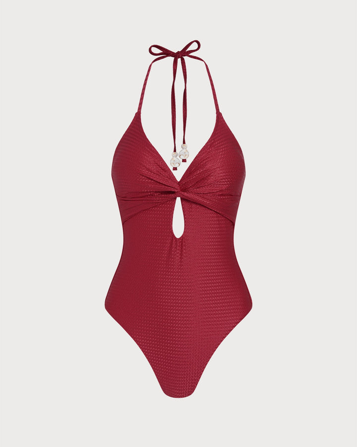 Red Halter Bralette One Piece Swimwear