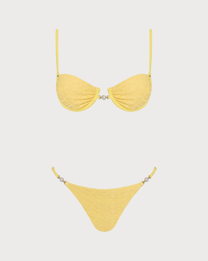 Yellow Textured Underwire Bikini Set
