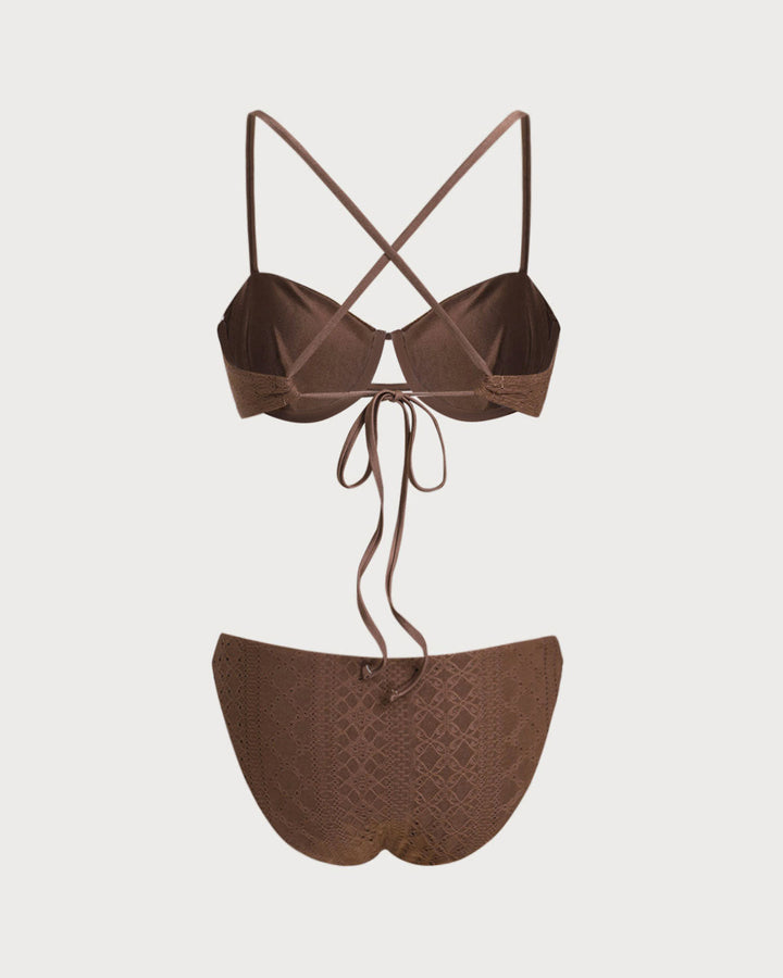 Brown Textured Underwire Bikini Set
