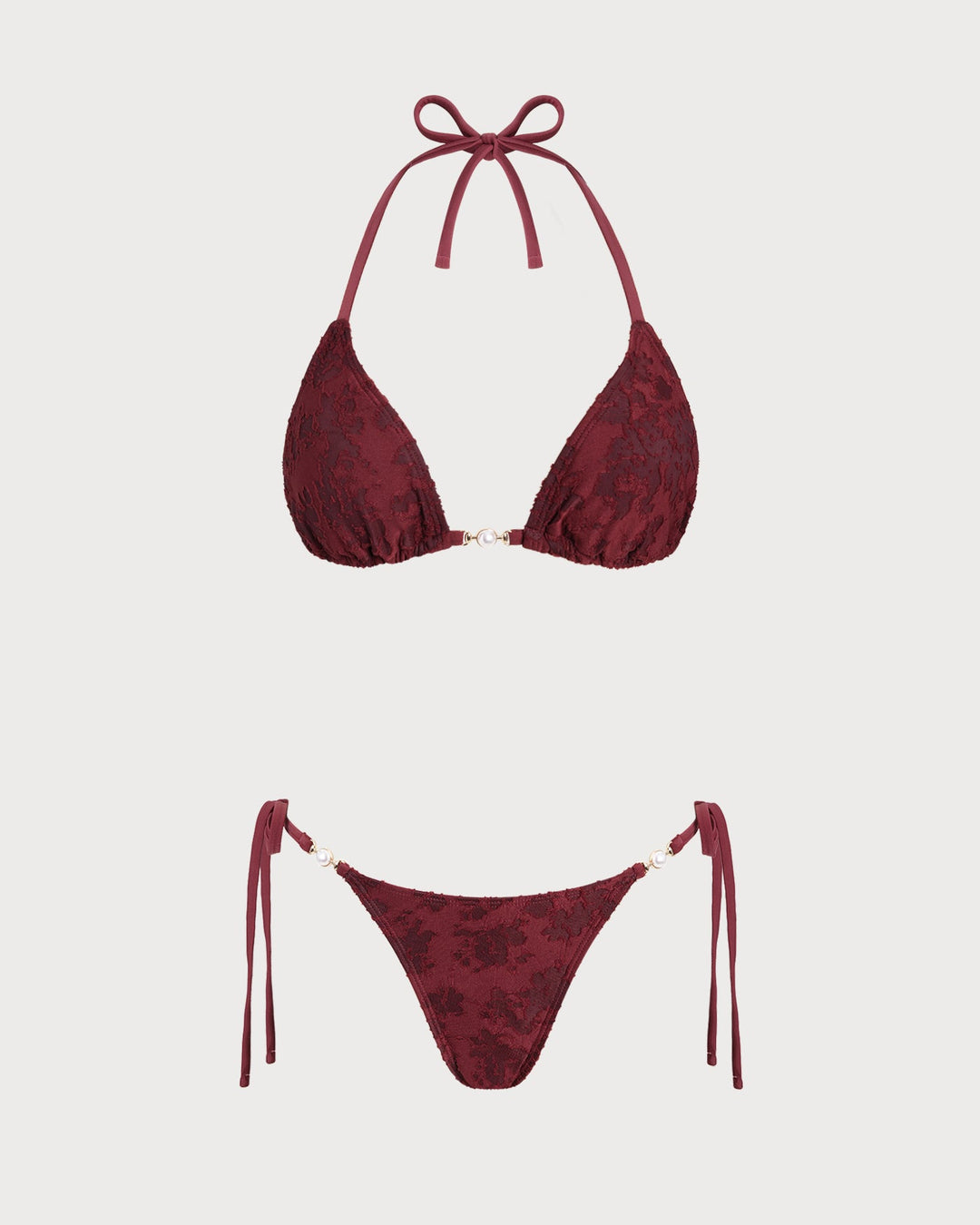 Brick Red Halter Textured Bikini Set