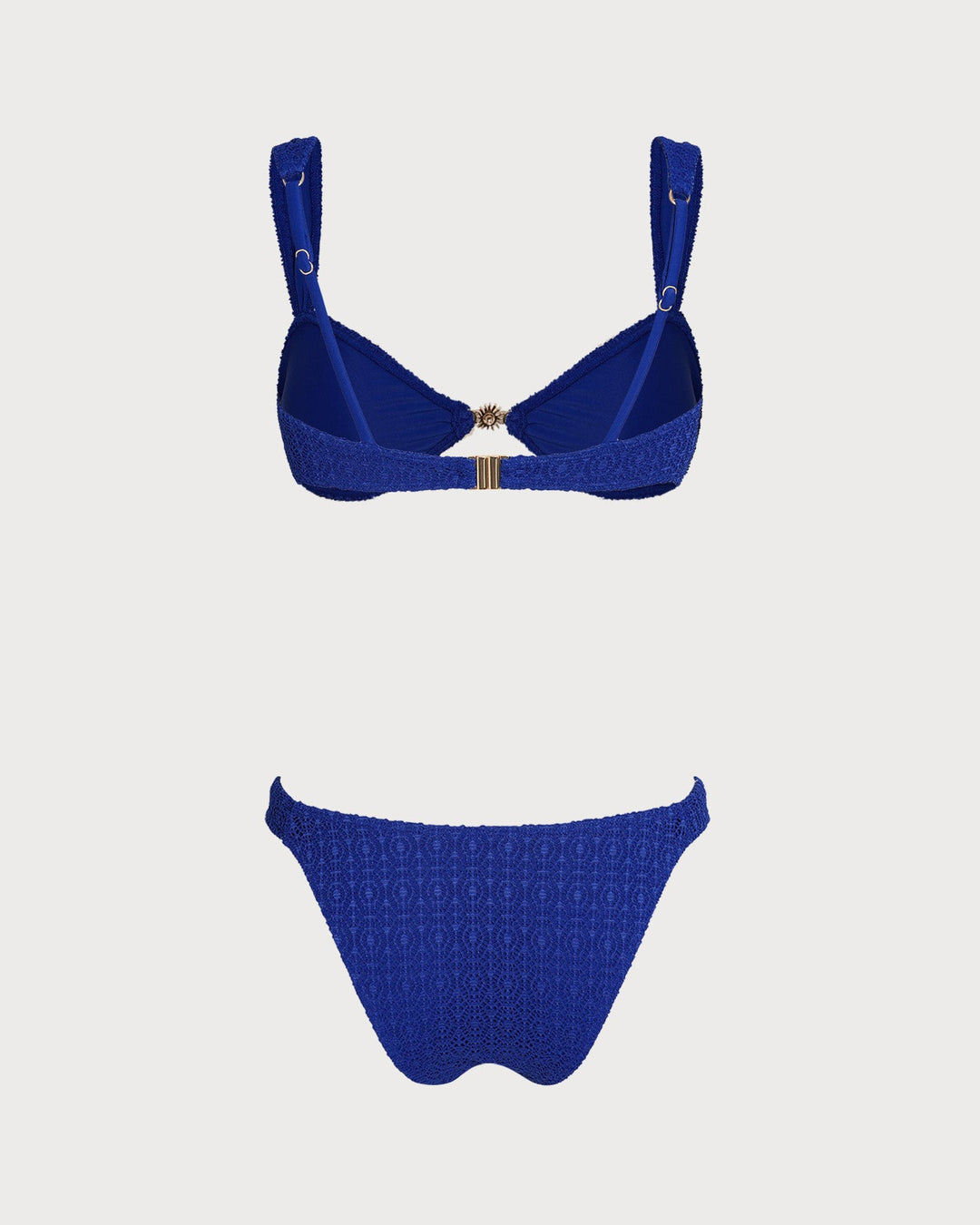 Blue V Neck Textured Bralette Bikini Set