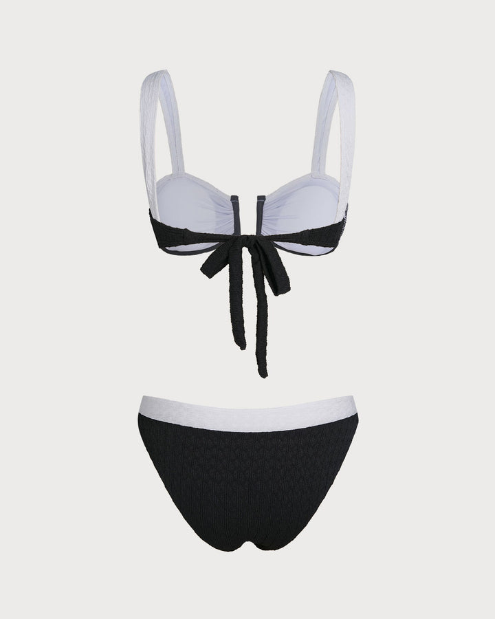 Black Contrast U Neck Triangle Bikini Set