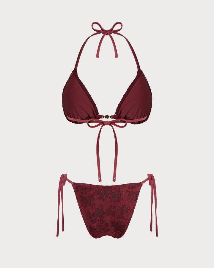 Brick Red Halter Textured Bikini Set