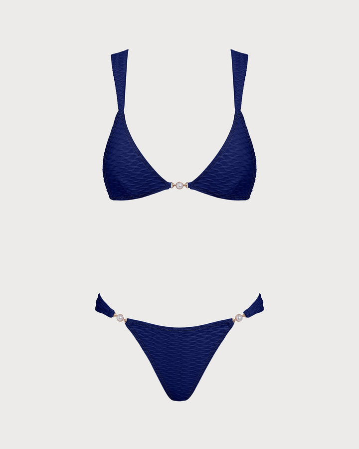 Royal Blue Textured Triangle Bikini Set