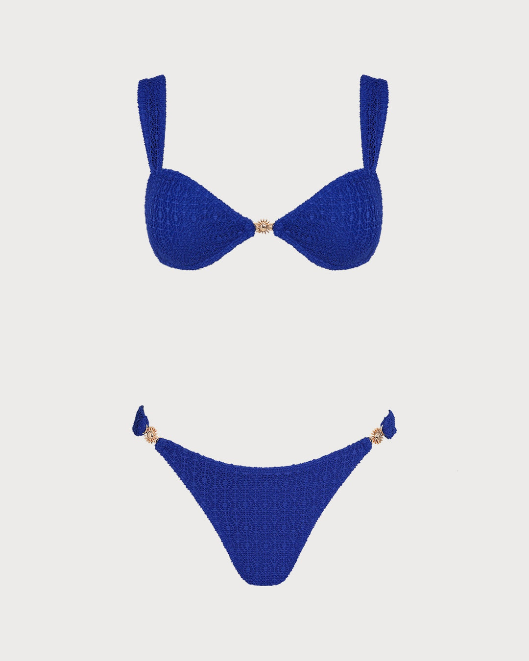 Blue V Neck Textured Bralette Bikini Set