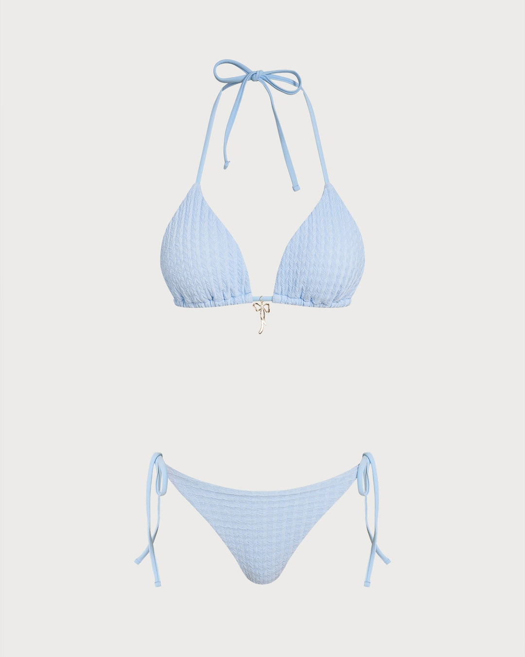 Blue Halter Drawstring Triangle Bikini Set