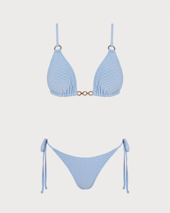 Blue V Neck O-Ring Triangle Bikini Set