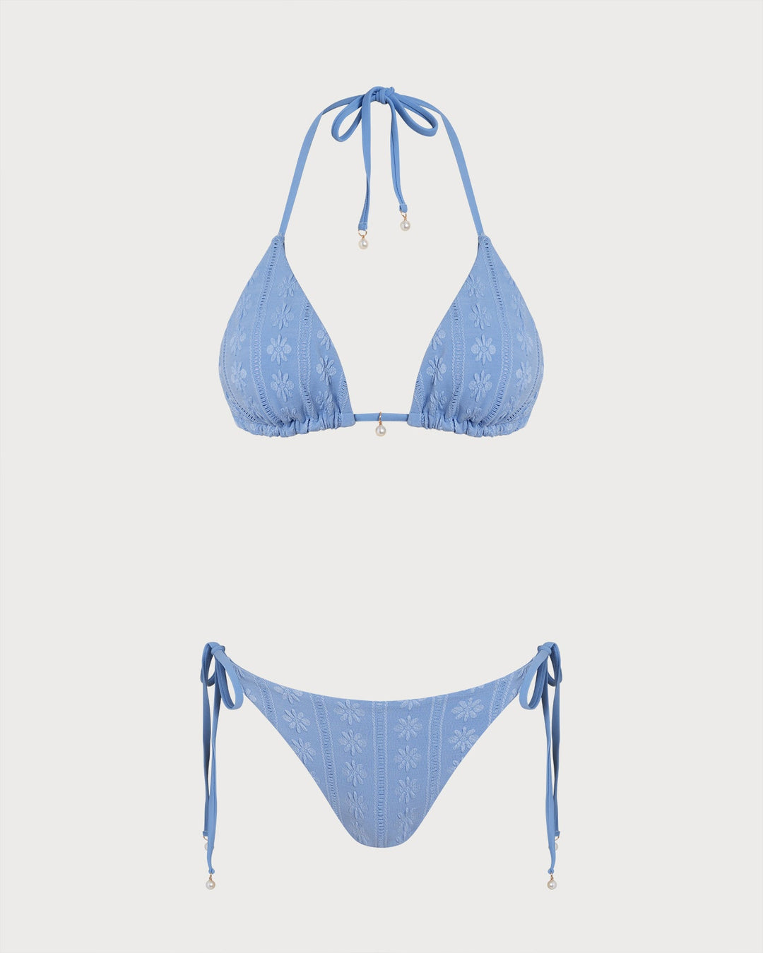 Blue Halter Triangle Reversible Bikini Set