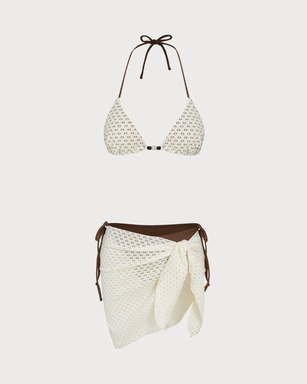 Coffee Halter Textured Drawstring Bikini Set