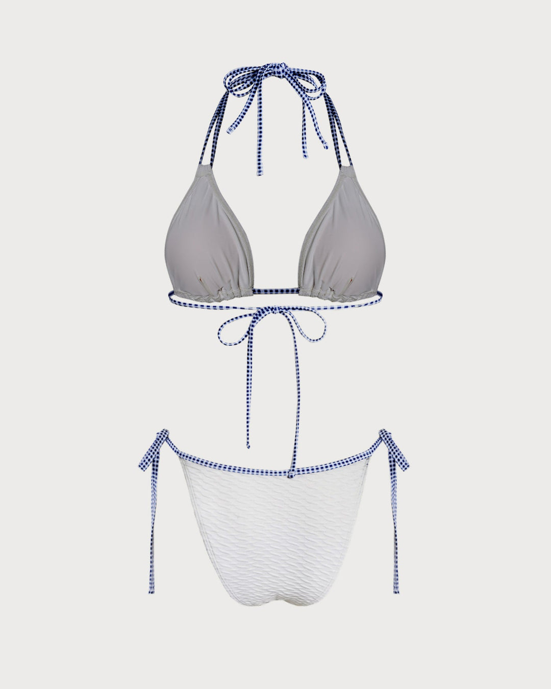 White Halter Contrasting Triangle Bikini Set