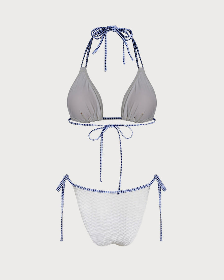 White Halter Contrasting Triangle Bikini Set