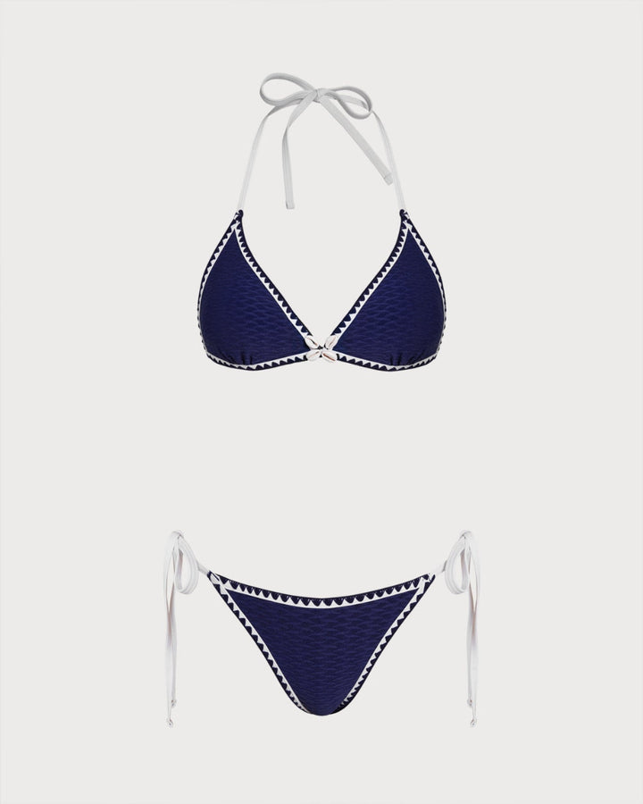 Blue Drawstring Triangle Bikini Set