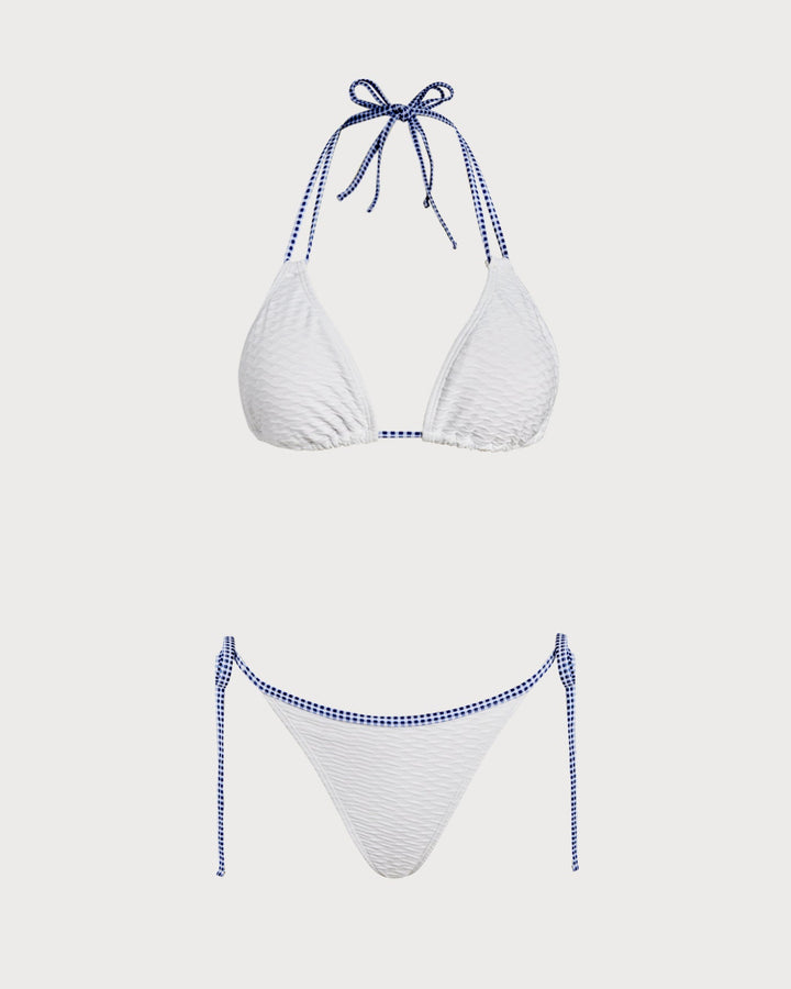 White Halter Contrasting Triangle Bikini Set