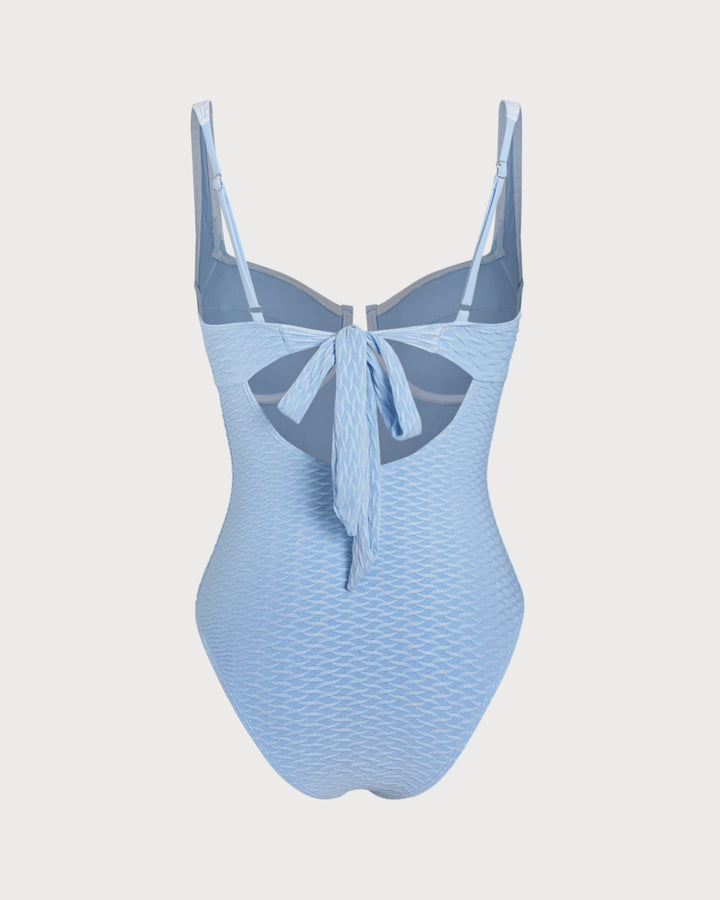 Blue Textured Contrasting Underwire One Piece