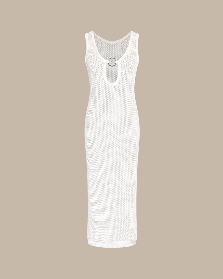 White V Neck O-Ring Cover-Up