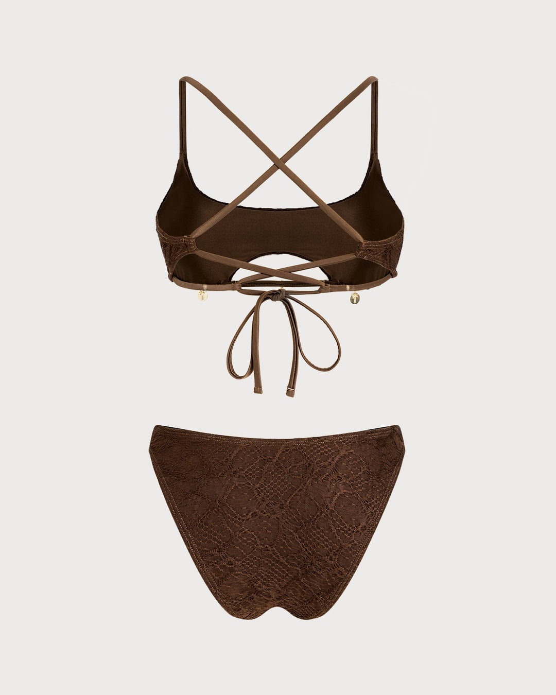 Coffee Square Neck Textured Bandeau Bikini Set