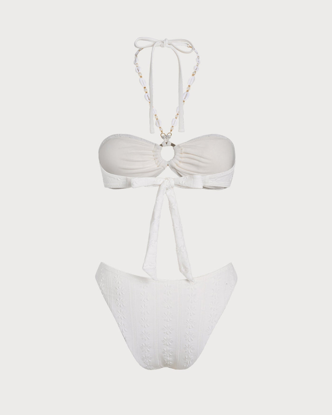 White Halter Jacquard Bandeau Bikini Set
