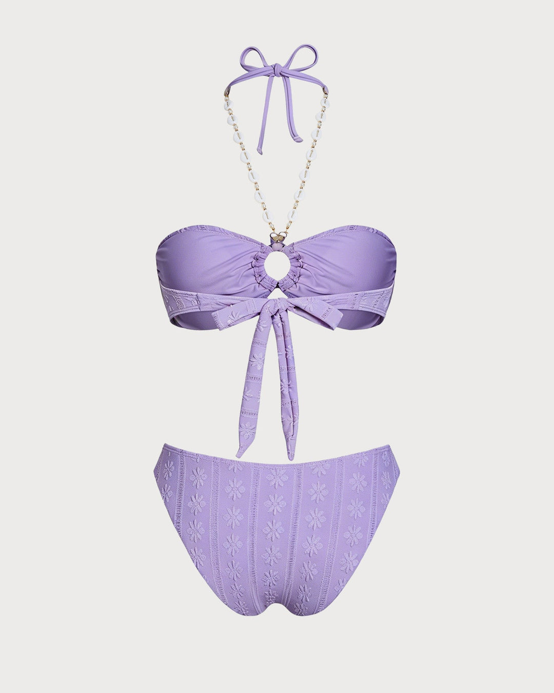 Purple Halter O-Ring Bandeau Bikini Set