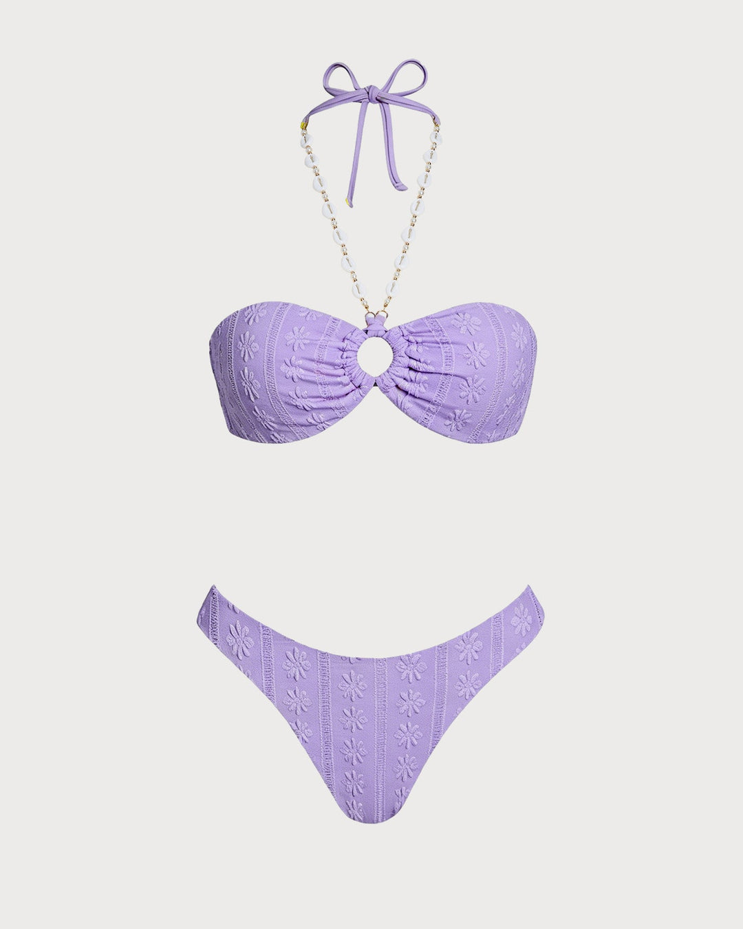 Purple Halter O-Ring Bandeau Bikini Set