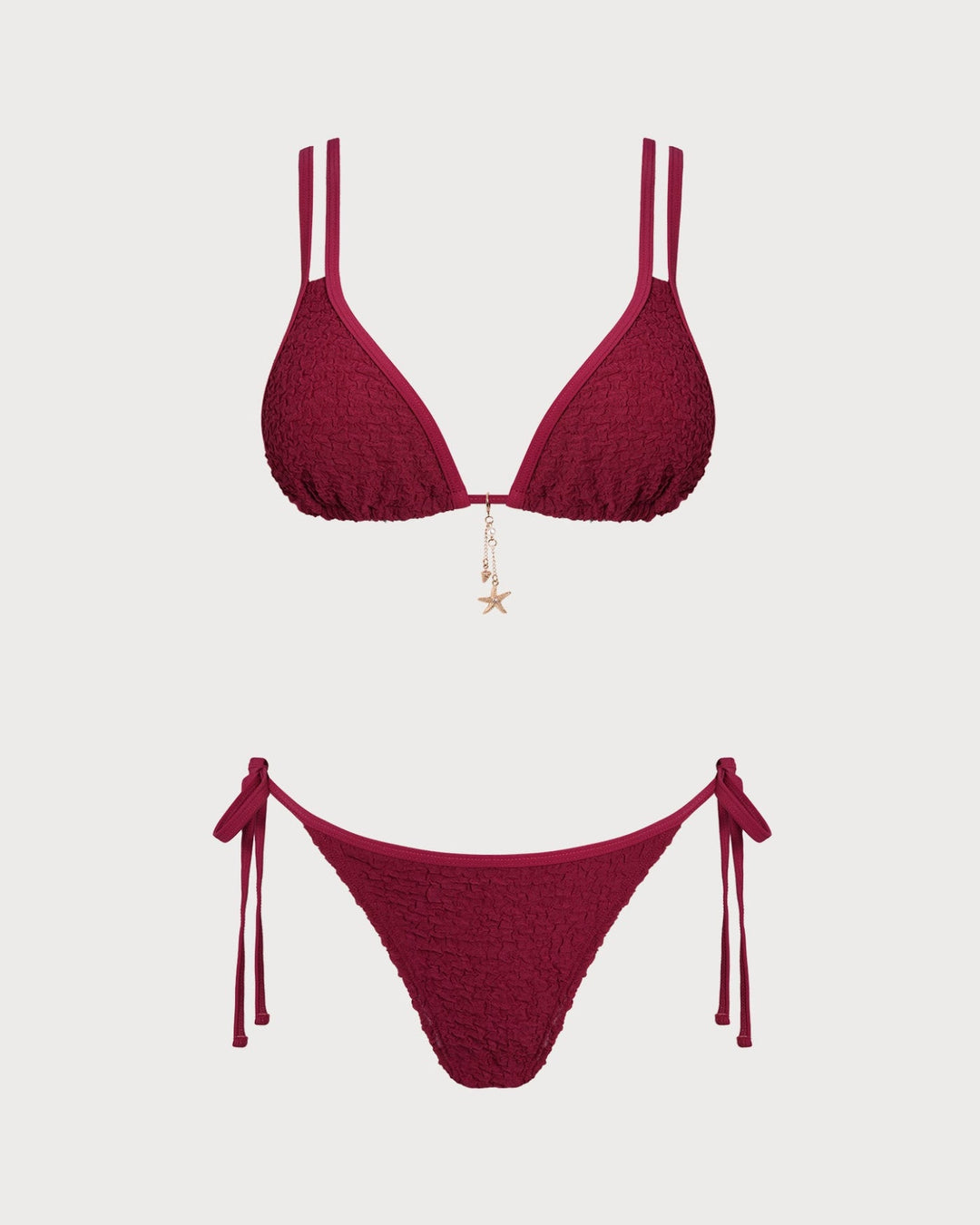 Wine Red Textured Triangle Bikini Set