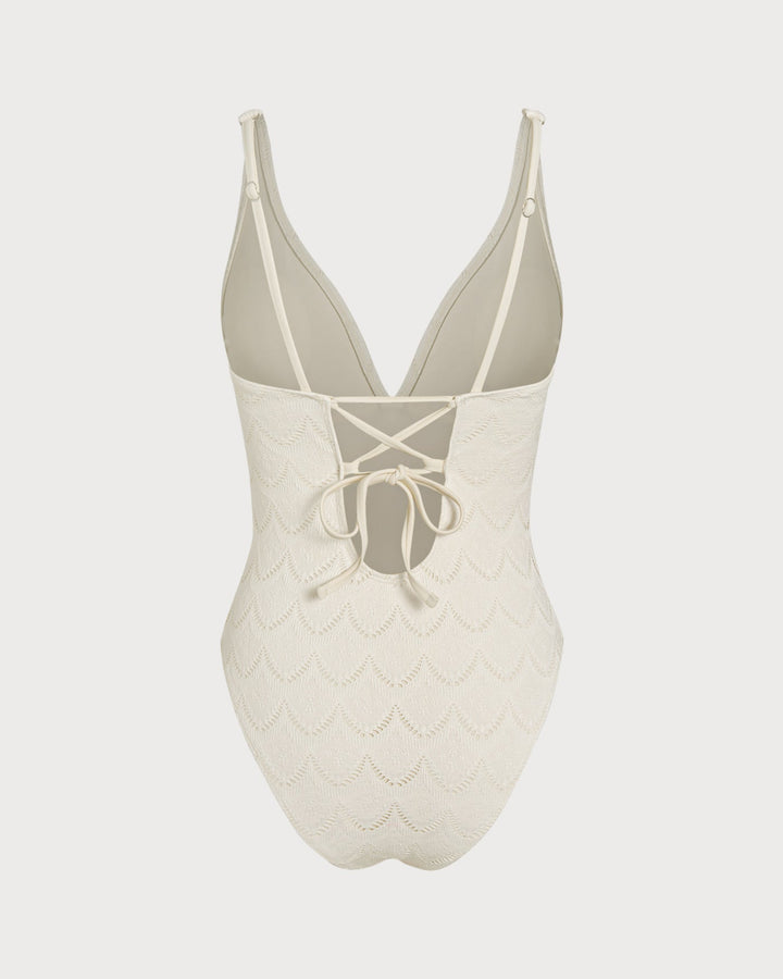 Off White Bralette Textured One Piece Swimwear