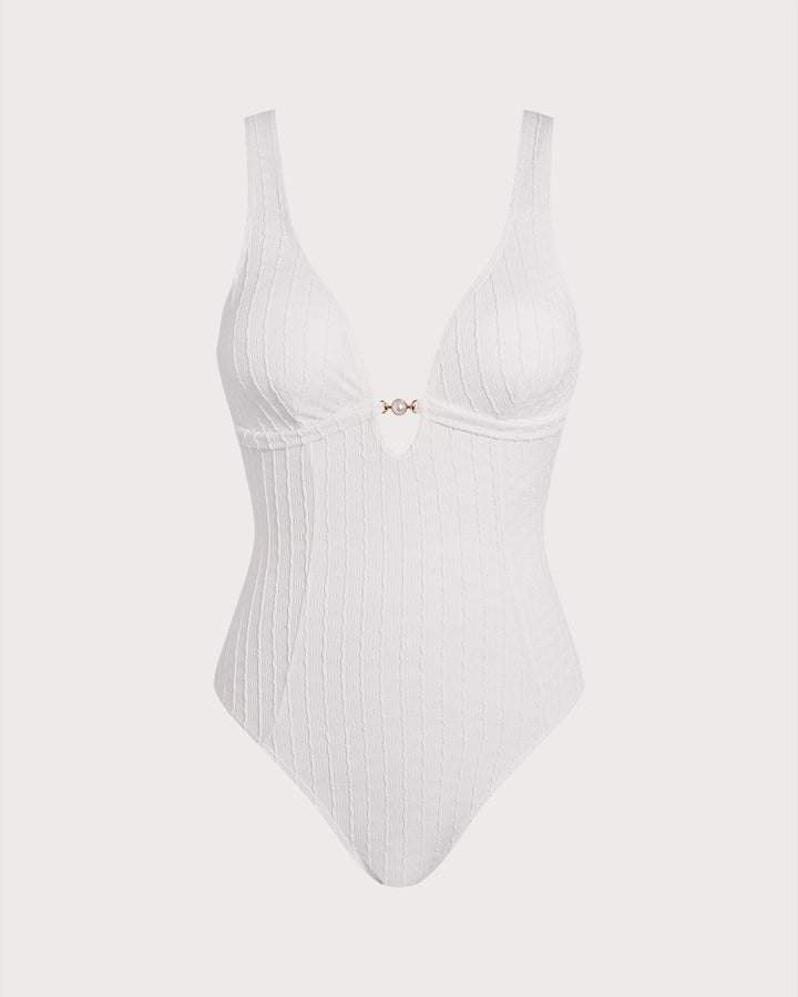 White Textured Cut Out One-Piece
