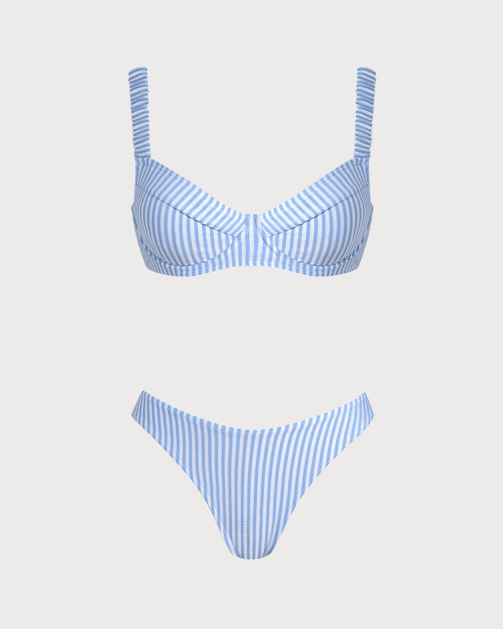 Blue Square Neck Striped Bikini Set